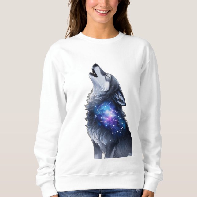 A wolf howling at a starry galaxy sweatshirt (Front)