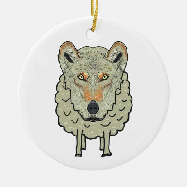 A Wolf In Sheep's Clothing Ceramic Tree Decoration (Front)