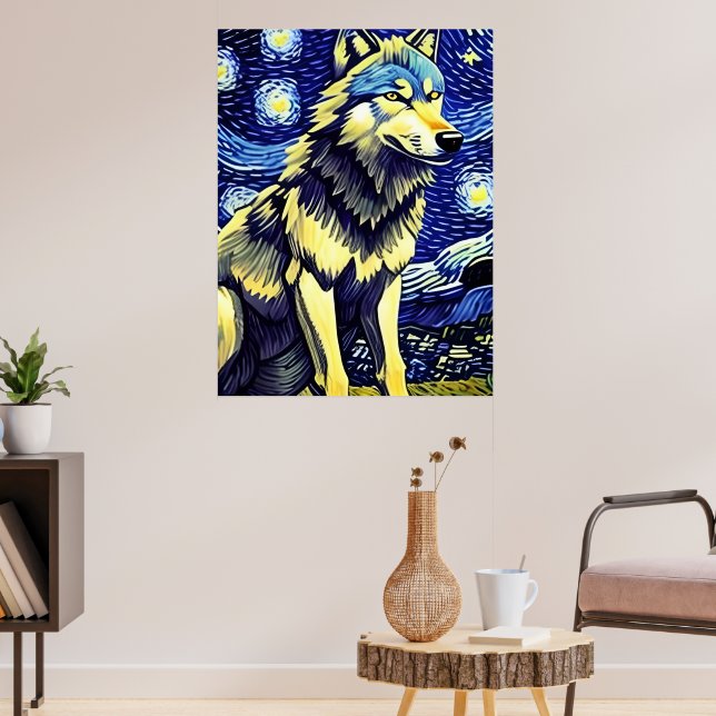 A Wolf in The Starry Night Poster (Living Room 3)