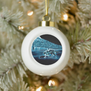 A Wolf On Snow Ceramic Ball Christmas Ornament