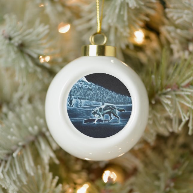 A Wolf On Snow Ceramic Ball Christmas Ornament (Tree)