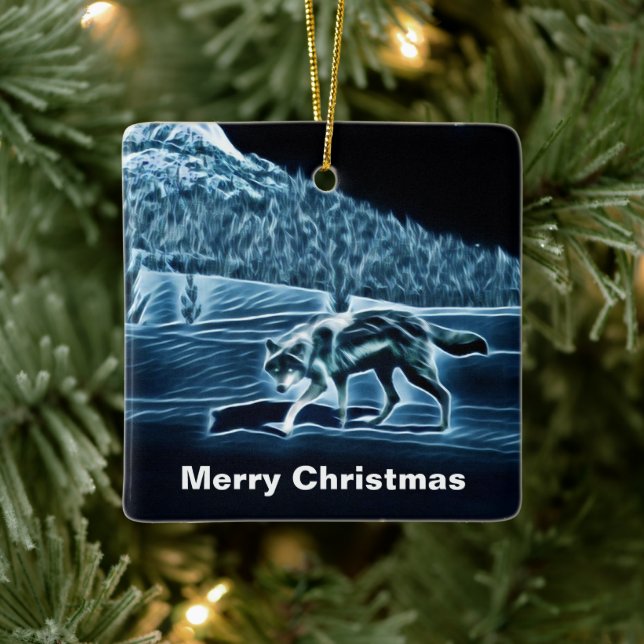 A Wolf On Snow Ceramic Ornament (Tree)