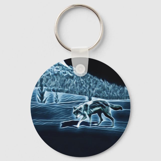 A Wolf On Snow Key Ring (Front)