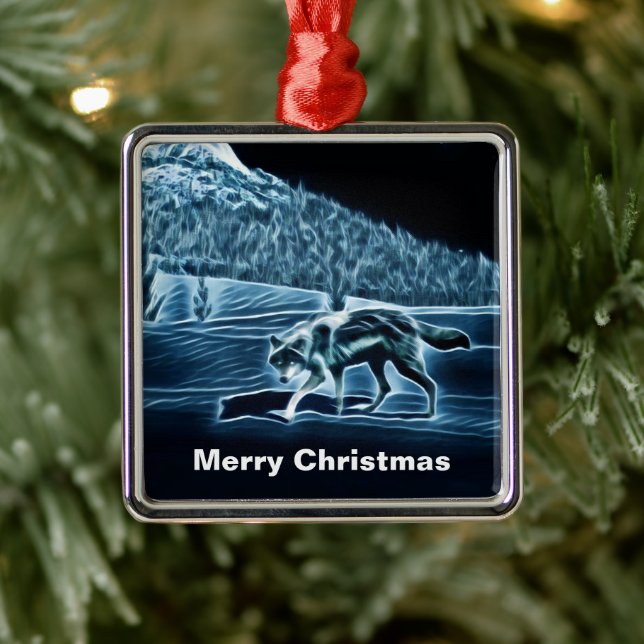 A Wolf On Snow Metal Tree Decoration (Tree)