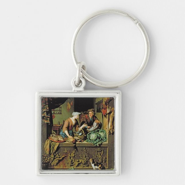 A Woman and a Fish Peddler, 1713 (oil on panel) Key Ring (Front)