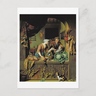 A Woman and a Fish Peddler, 1713 (oil on panel) Postcard