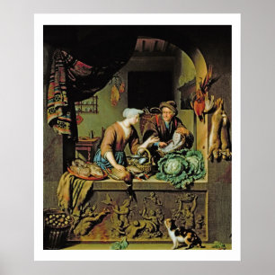 A Woman and a Fish Peddler, 1713 (oil on panel) Poster