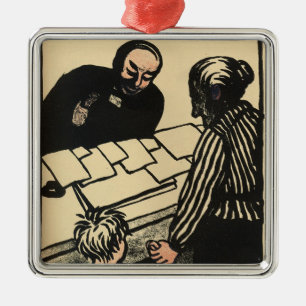 A woman and child hand over their savings metal tree decoration
