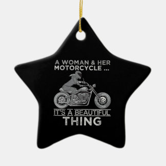 A Woman And Her Motorcycle Art Gift For Bikers Ceramic Tree Decoration