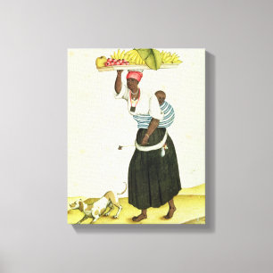 A Woman Carrying a Tray of Fruit on her Head Canvas Print