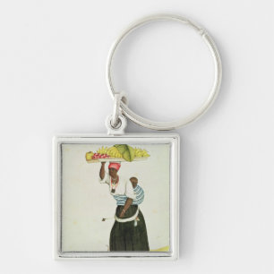 A Woman Carrying a Tray of Fruit on her Head Key Ring