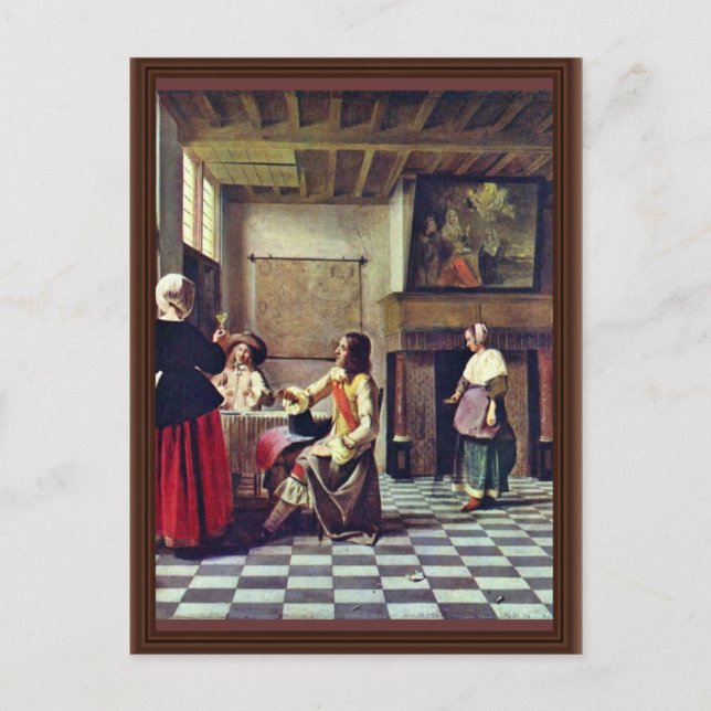 A Woman Drinking With Two Men By Hooch Pieter De ( Postcard (Front)