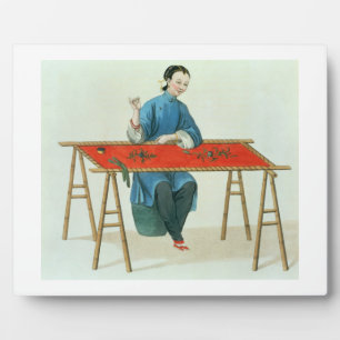 A Woman Embroidering, plate 41 from 'The Costume o Plaque