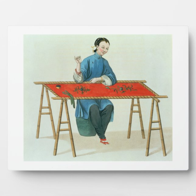 A Woman Embroidering, plate 41 from 'The Costume o Plaque (Front)