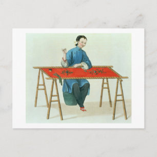 A Woman Embroidering, plate 41 from 'The Costume o Postcard