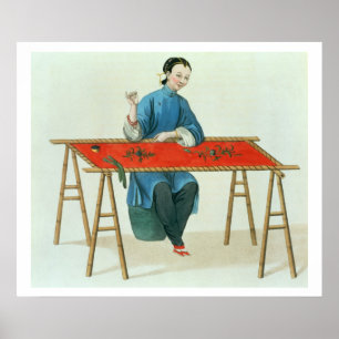 A Woman Embroidering, plate 41 from 'The Costume o Poster