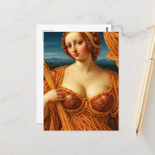A Woman in a dress made from Spaghetti Postcard
