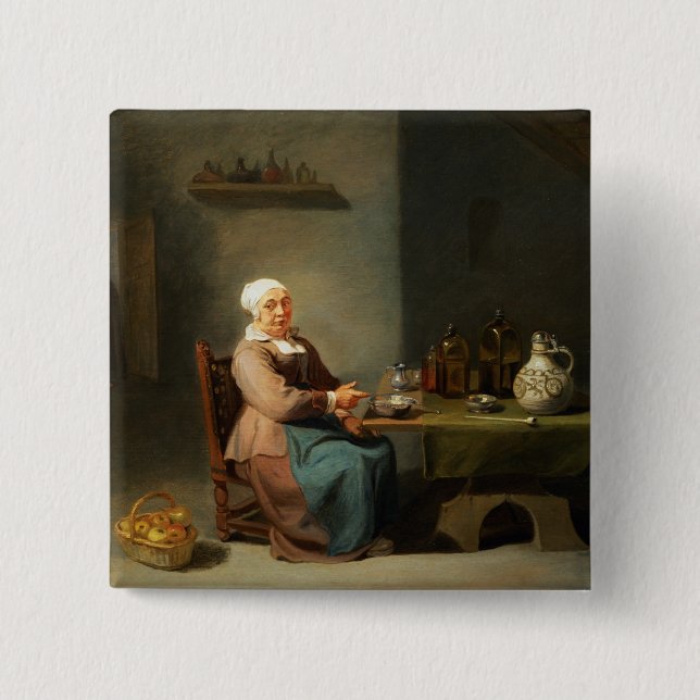 A Woman in a kitchen 15 Cm Square Badge (Front)