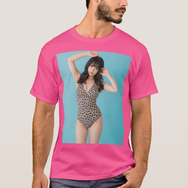 a woman in a leopard-patterned bathing suit T-Shirt (Front)
