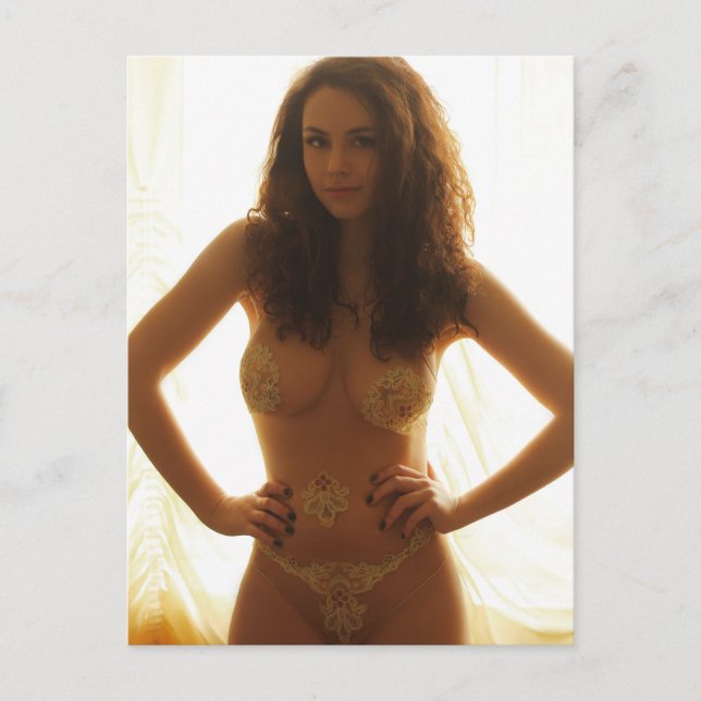 A Woman in Flesh-Coloured Bodysuit with Embroidery Postcard (Front)