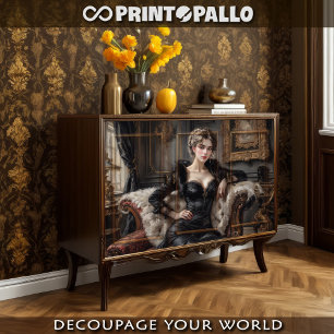 A woman laying on a sofa in 19th century  tissue paper