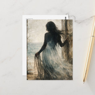 A Woman Looks Out Her Beach House Door Postcard