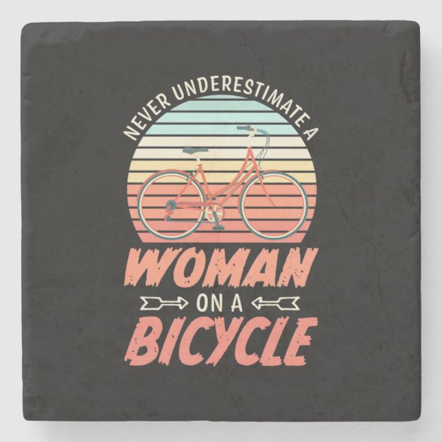 A Woman On A Bicycle Stone Coaster (Front)