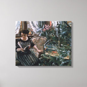 A Woman Reading near a Goldfish Tank Canvas Print
