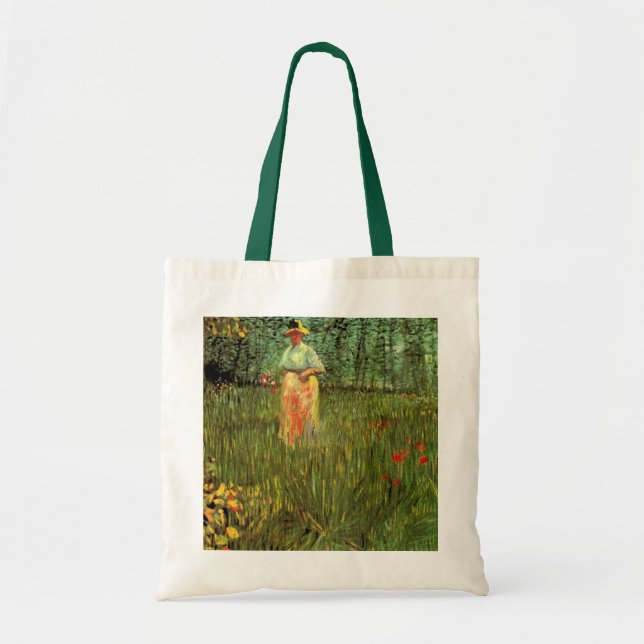 A Woman Walking in a Garden by Vincent van Gogh Tote Bag (Front)