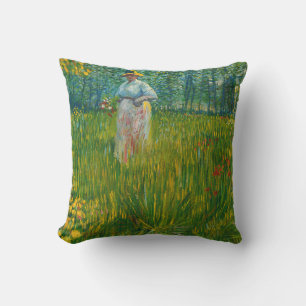 A Woman Walking in a Garden - Vincent van Gogh Cushion