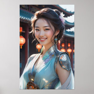 A Woman Wearing a Delicate Blue Gown Poster