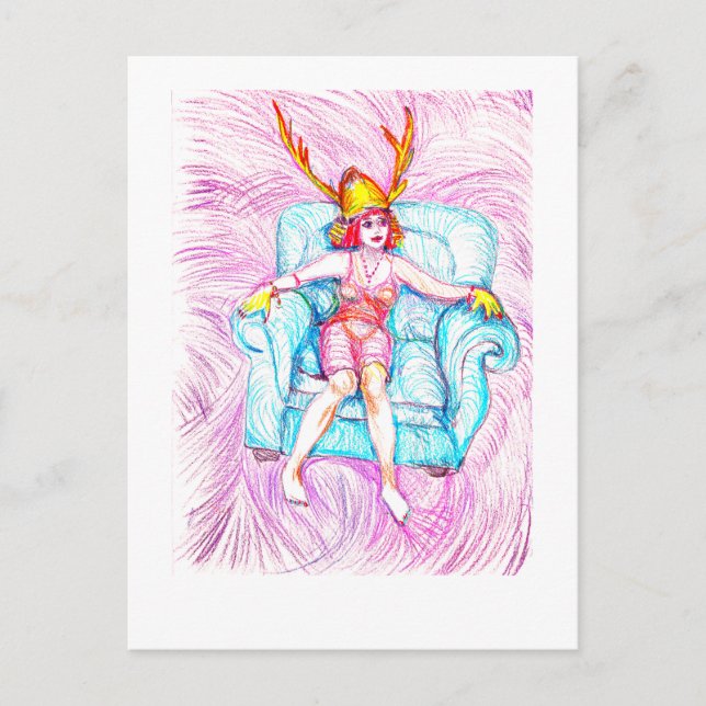 A woman wearing a samurai helmet  postcard (Front)