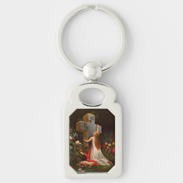 A woman with a cross is praying key ring (Front)