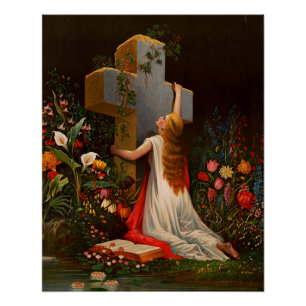 A woman with a cross is praying poster
