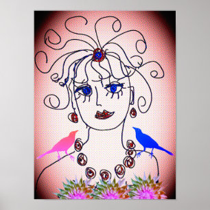 A woman with birds poster
