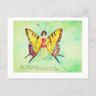 A woman with butterfly wings holiday postcard