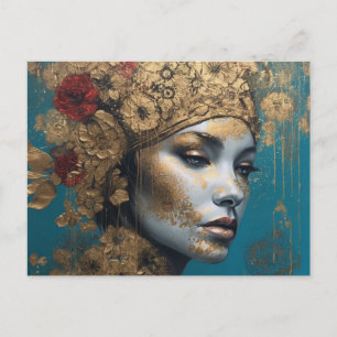 A Woman with Gold and Flowers Postcard