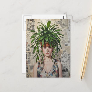 A Woman with  Houseplant on her Head Collage Postcard
