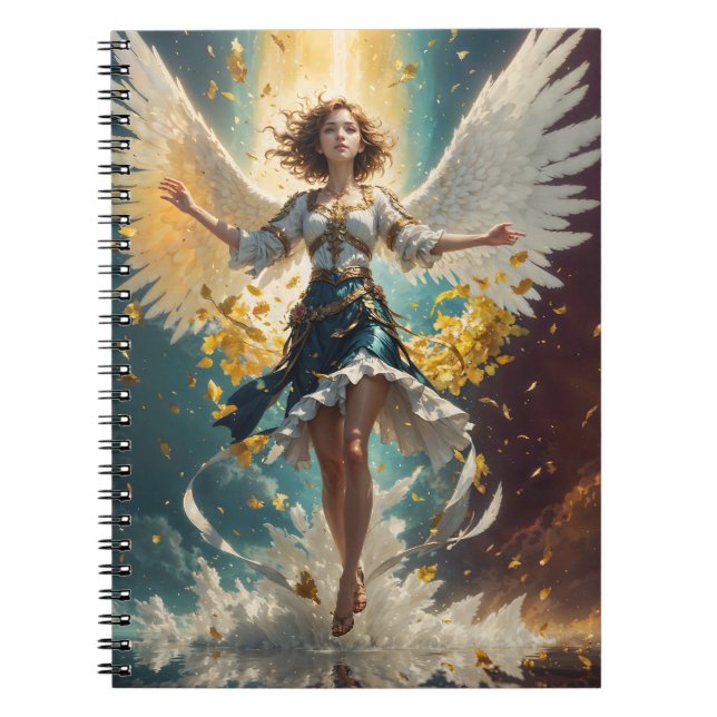 a woman with wings rising up in the air notebook (Front)
