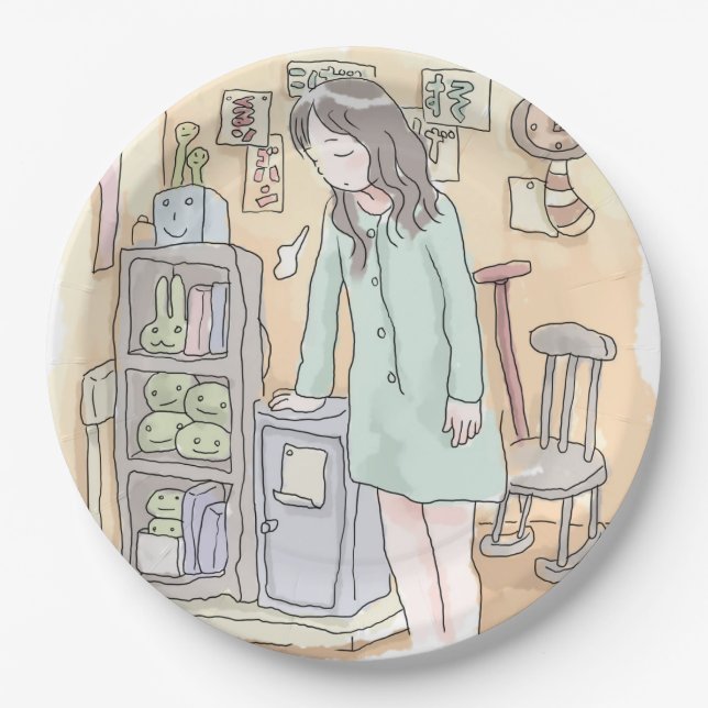 a woman's illustration of a woman who sighs in a p paper plate (Front)