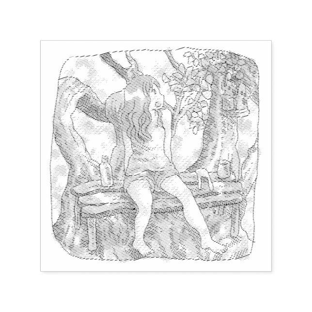 a woman's illustration sitting on a couch on a gia self-inking stamp (Design)