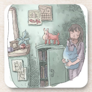 a woman's illustration that closes her eyes with a coaster