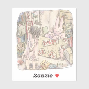 A woman's illustration watching a rabbit trembling