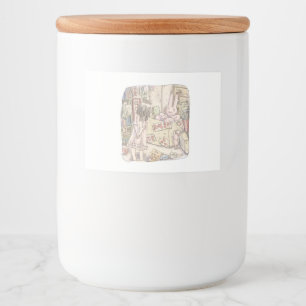 A woman's illustration watching a rabbit trembling food label