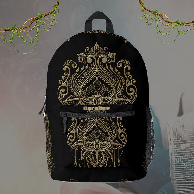 A wonderful filigree golden lotus flower.  printed backpack (Lotus flower)