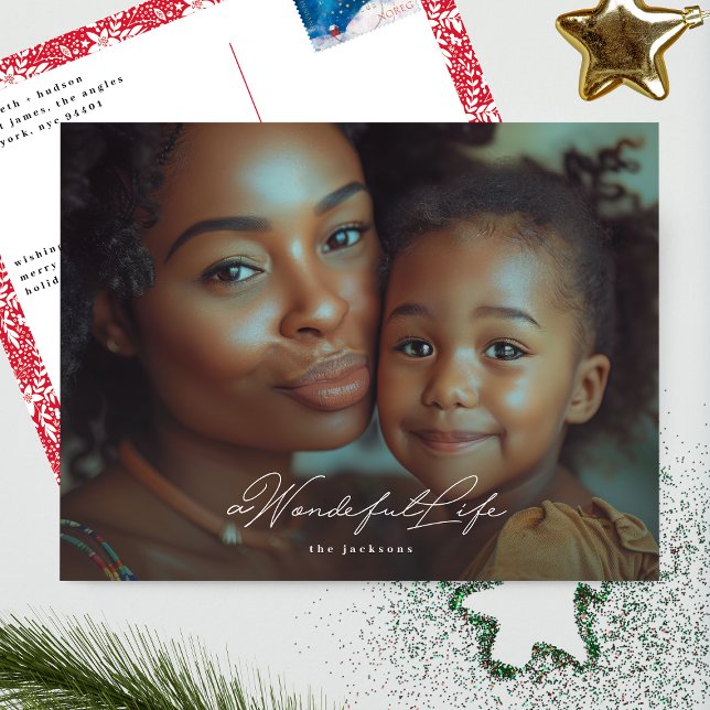 a Wonderful Life | Simply Elegant Photo Christmas Holiday Postcard (Creator Uploaded)