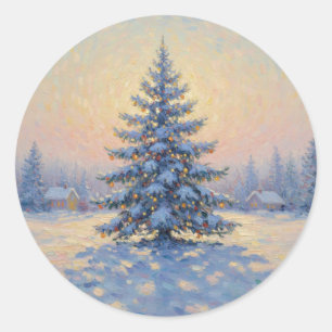 A wonderful Monet-style Christmas tree Classic Round Sticker