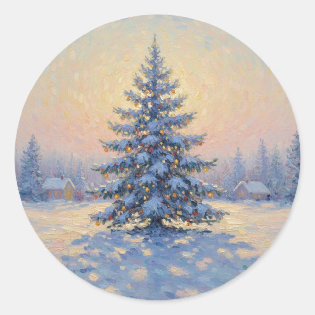 A wonderful Monet-style Christmas tree Classic Round Sticker (Front)