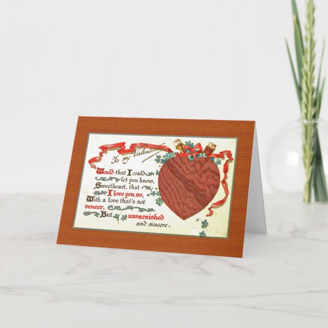 a woodworker carpenter Valentine with wooden heart Holiday Card (Front)