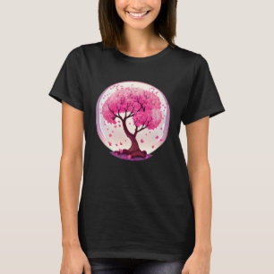 A Work of with a Geometric Cherry Blossom Tree T-Shirt